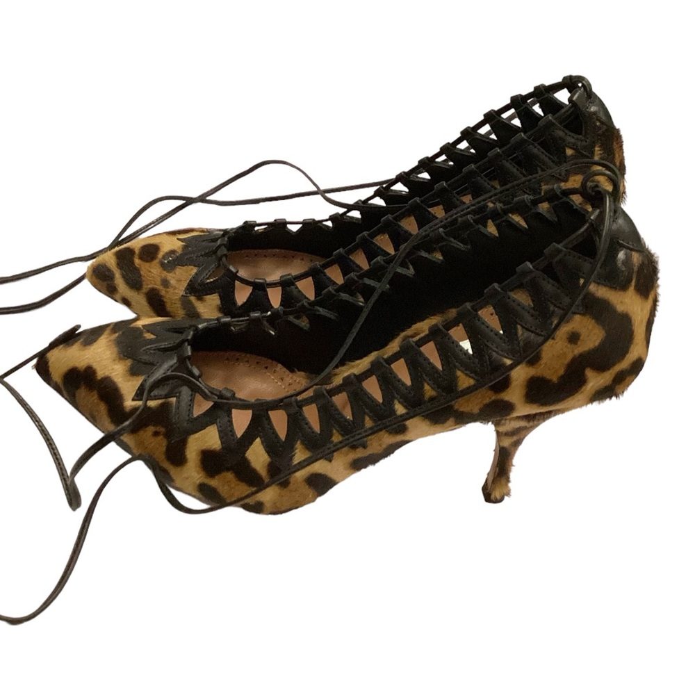 NWT ALAÏA Leopard Print Leather Trim Ankle-Wrap Pumps Brown & Black Size US 7 - Picture 13 of 16